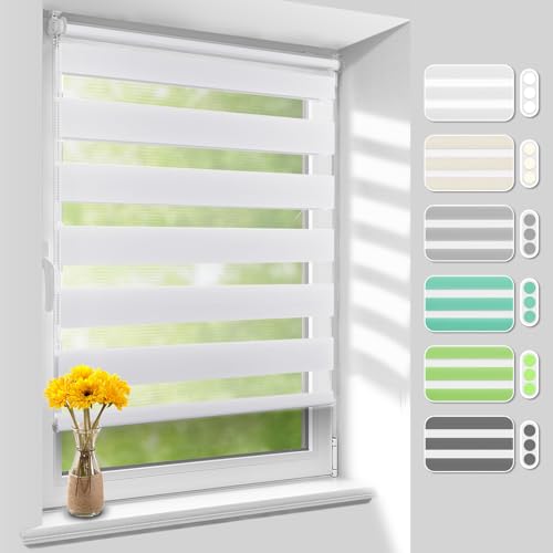 Homland Doppelrollo Klemmfix ohne Bohren B110 x H210 cm(Stoffbreite 105cm) Weiß, Duo Rollo, Rollo Klemmrollos lichtdurchlässig & verdunkelnd, Verstellbar Fensterrollo Sonnenschutz von Homland