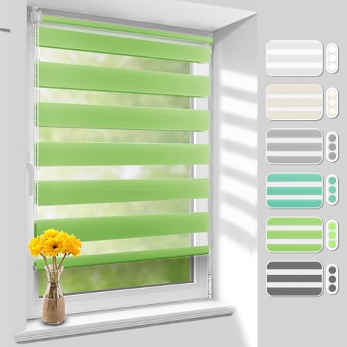 Homland Doppelrollo Klemmfix ohne Bohren B50 x H150 cm(Stoffbreite 45cm) Grün, Duo Rollo, Rollo Klemmrollos lichtdurchlässig & verdunkelnd, Verstellbar Fensterrollo Sonnenschutz von Homland