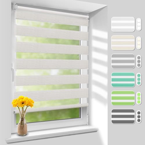 Homland Doppelrollo Klemmfix ohne Bohren B55 x H140 cm(Stoffbreite 50cm) Leinen, Duo Rollo, Rollo Klemmrollos lichtdurchlässig & verdunkelnd, Verstellbar Fensterrollo Sonnenschutz von Homland