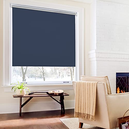 Verdunklungsrollo ohne Bohren Rollos für Fenster B110 x H170 cm (Stoffbreite 105cm) Dunkelblau Thermo Rollo Klemmfix Verdunkelungsrollo Seitenzugrollo Sicht-und Sonnenschutz Wandmontage von Homland