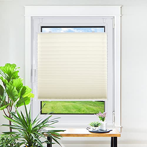 Homland Plissee ohne Bohren Klemmfix Rollo Beige 35x100cm(BxH) Jalousie Plisseerollo mit Klemmträger Easyfix Faltrollo für Fenster Tür Lichtdurchlässig und Blickdicht Sicht-und Sonnenschutz von Homland