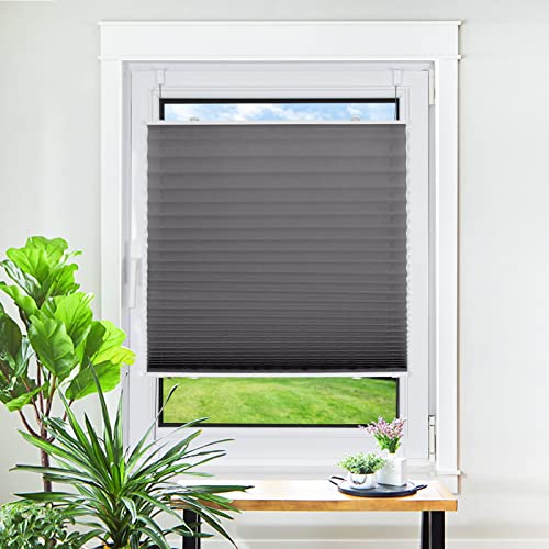 Plissee ohne Bohren Klemmfix Rollo Anthrazit 105x130cm(BxH) Jalousie Plisseerollo Crushed Optik Easyfix Faltrollo für Fenster Tür Lichtdurchlässig und Blickdicht Sicht-und Sonnenschutz von Homland