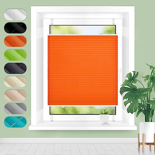 Homland Plissee ohne Bohren Klemmfix B75 x H130 cm Orange, Plissees für Fenster und Tür, Jalousie Easyfix Plisseerollo mit Klemmträger Sonnenschutz und Sichtschutz lichtdurchlässig Rollo von Homland