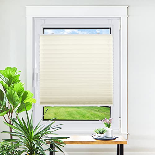 Homland Plissee ohne Bohren Klemmfix Beige 100 x 55 cm(LxB), Plissees für Fenster und Tür, Jalousie Easyfix Plisseerollo mit Klemmträger Sonnenschutz und Sichtschutz lichtdurchlässig Rollo von Homland