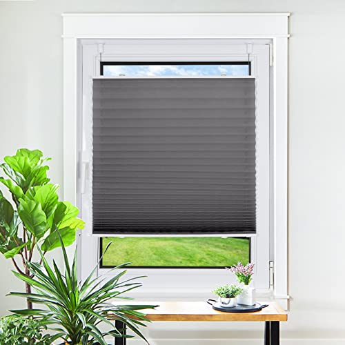 Homland Plissee ohne Bohren Klemmfix Anthrazit 80 x 50 cm(LxB), Plissees für Fenster und Tür, Jalousie Easyfix Plisseerollo mit Klemmträger Sonnenschutz und Sichtschutz lichtdurchlässig Rollo von Homland
