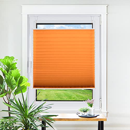 Homland Plissee ohne Bohren Klemmfix Orange 130 x 60 cm(LxB), Plissees für Fenster und Tür, Jalousie Easyfix Plisseerollo mit Klemmträger Sonnenschutz und Sichtschutz lichtdurchlässig Rollo von Homland