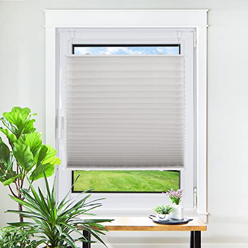 Homland Plissee ohne Bohren Klemmfix Hellgrau 130 x 85 cm(LxB), Plissees für Fenster und Tür, Jalousie Easyfix Plisseerollo mit Klemmträger Sonnenschutz und Sichtschutz lichtdurchlässig Rollo von Homland