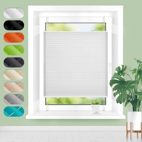 Homland Plissee ohne Bohren Klemmfix B65 x H200 cm Weiß, Plissees für Fenster und Tür, Jalousie Easyfix Plisseerollo mit Klemmträger Sonnenschutz und Sichtschutz lichtdurchlässig Rollo von Homland