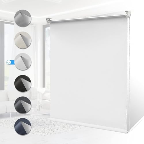 Verdunklungsrollo ohne Bohren Rollos für Fenster B90 x H200 cm (Stoffbreite 85cm) Weiß Thermo Rollo Klemmfix Verdunkelungsrollo Seitenzugrollo Sicht-und Sonnenschutz Wandmontage von Homland