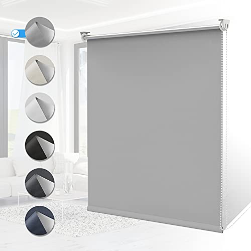 Verdunklungsrollo ohne Bohren Rollos für Fenster B40 x H130 cm (Stoffbreite 35cm) Hellgrau Thermo Rollo Klemmfix Verdunkelungsrollo Seitenzugrollo Sicht-und Sonnenschutz Wandmontage von Homland