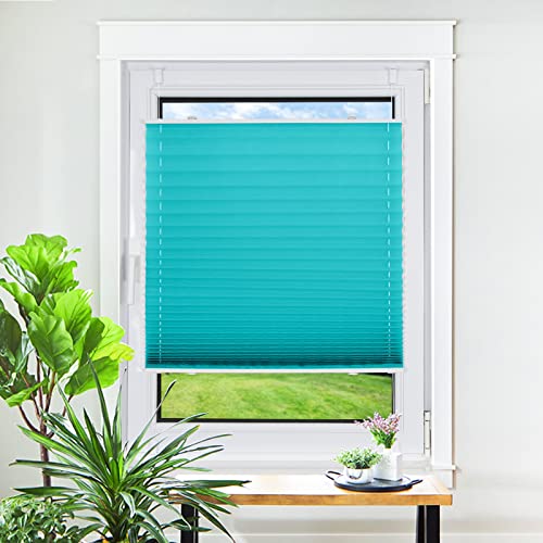 Plissee Klemmfix ohne Bohren Rollo 45x120cm(BxH) Türkis Jalousie Plisseerollo mit Klemmträger Easyfix Faltrollo für Fenster Tür Lichtdurchlässig und Blickdicht Sicht-und Sonnenschutz von Homland