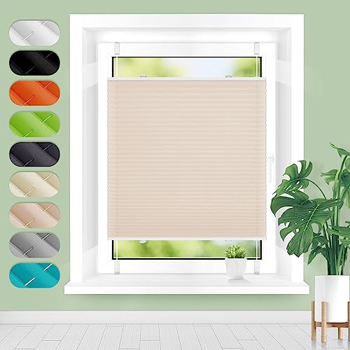 Plissee ohne Bohren Klemmfix Creme 110x110cm, Plissees für Fenster und Tür, Jalousie Easyfix Plisseerollo mit Klemmträger Sonnenschutz und Sichtschutz lichtdurchlässig Rollo von Homland