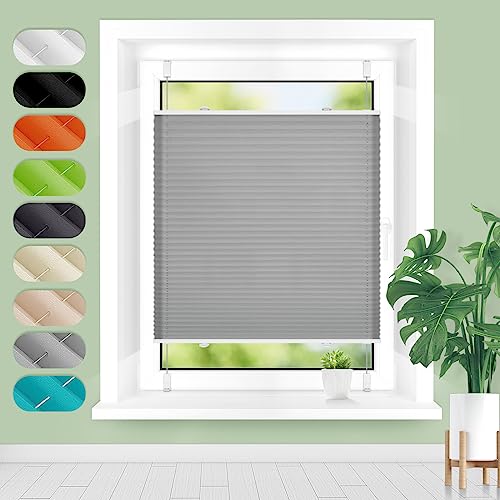 Homland Plissee ohne Bohren Klemmfix B105 x H150 cm Grau, Plissees für Fenster und Tür, Jalousie Easyfix Plisseerollo mit Klemmträger Sonnenschutz und Sichtschutz lichtdurchlässig Rollo von Homland