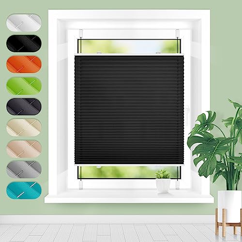 Plissee ohne Bohren Klemmfix Schwarz 100x120cm, Plissees für Fenster und Tür, Jalousie Easyfix Plisseerollo mit Klemmträger Sonnenschutz und Sichtschutz lichtdurchlässig Rollo von Homland