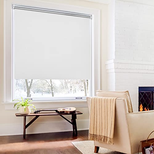 Verdunklungsrollo ohne Bohren Rollos für Fenster B65 x H140 cm (Stoffbreite 60cm) Weiß Thermo Rollo Klemmfix Verdunkelungsrollo Seitenzugrollo Sicht-und Sonnenschutz Wandmontage von Homland