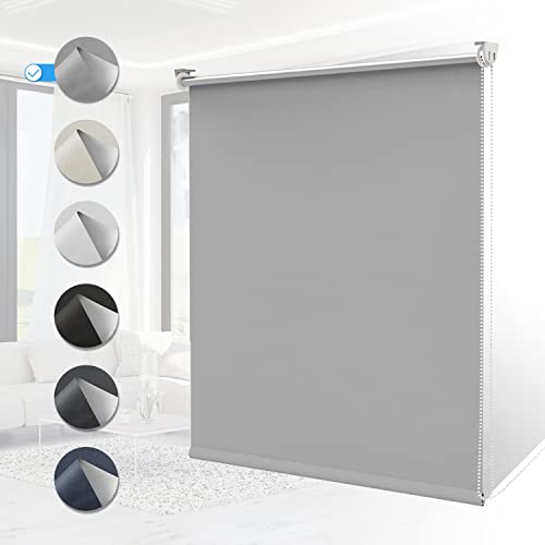Verdunklungsrollo ohne Bohren Rollos für Fenster B95 x H160 cm (Stoffbreite 90cm) Hellgrau Thermo Rollo Klemmfix Verdunkelungsrollo Seitenzugrollo Sicht-und Sonnenschutz Wandmontage von Homland