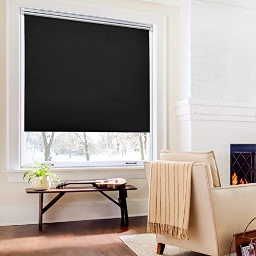 Verdunklungsrollo Thermo Rollos Klemmfix ohne Bohren 110x130cm(BxH) Schwarz Verdunklungsrollo Lichtundurchlässig Fensterrollo Sicht-und Sonnenschutz Wand-und Deckenmontag Rollo für Fenster und Tür von Homland