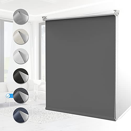 Verdunklungsrollo ohne Bohren Rollos für Fenster B55 x H130 cm (Stoffbreite 50cm) Dunkelgrau Thermo Rollo Klemmfix Verdunkelungsrollo Seitenzugrollo Sicht-und Sonnenschutz Wandmontage von Homland