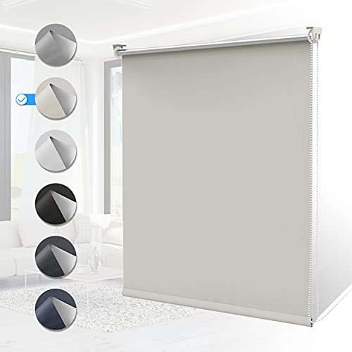 Verdunklungsrollo ohne Bohren Rollos für Fenster B100 x H200 cm (Stoffbreite 95cm) Creme Thermo Rollo Klemmfix Verdunkelungsrollo Seitenzugrollo Sicht-und Sonnenschutz Wandmontage von Homland