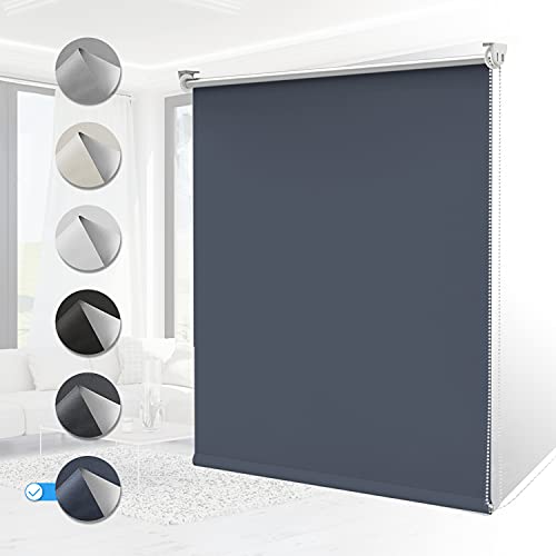 Verdunklungsrollo ohne Bohren Rollos für Fenster B60 x H120 cm (Stoffbreite 55cm) Dunkelblau Thermo Rollo Klemmfix Verdunkelungsrollo Seitenzugrollo Sicht-und Sonnenschutz Wandmontage von Homland