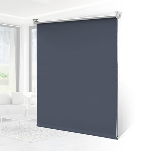 Verdunklungsrollo ohne Bohren Rollos für Fenster B70 x H130 cm (Stoffbreite 65cm) Dunkelblau Thermo Rollo Klemmfix Verdunkelungsrollo Seitenzugrollo Sicht-und Sonnenschutz Wandmontage von Homland