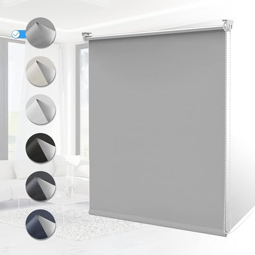 Verdunklungsrollo ohne Bohren Rollos für Fenster B95 x H170 cm (Stoffbreite 90cm) Hellgrau Thermo Rollo Klemmfix Verdunkelungsrollo Seitenzugrollo Sicht-und Sonnenschutz Wandmontage von Homland