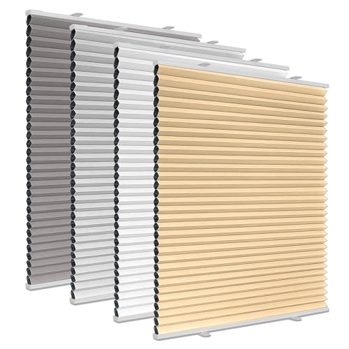 Wabenplissee Plissee ohne Bohren Verdunkelung Klemmfix Thermo Verdunklungsplissee Beige B45 x H120 cm, Thermoplissee ohne Bohren für Fenster, Sonnen, Sicht & Schallschutz Wärmeisolierung von Homland