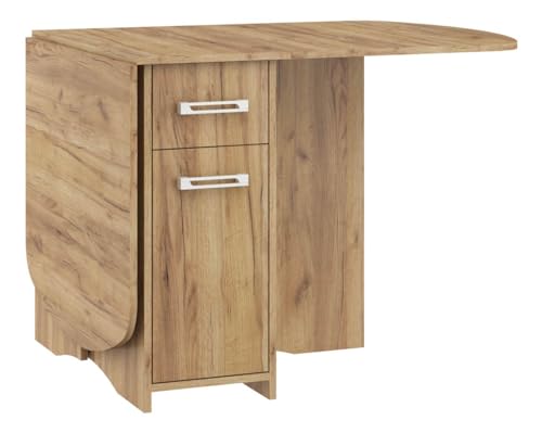 Homlando Ausziehtisch HOMI Mini 10 160x80x75 cm - Klapptisch - Küchentisch - Esstisch Oval Tisch mit Schrank und Schubladen (Craft Gold) von Homlando