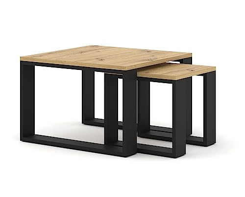 Homlando Couchtisch Nuka M 60 x 60 cm Quadrat - Beistelltisch - Tisch für Wohnzimmer - Der doppelte Tisch - Artisan Eiche von Homlando