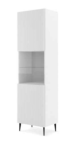 Homlando Glasvitrine Ravenna B 1D 60 cm Regale - Schrank - Möbelseite - Vitrine - Bücherregal - Weiß Matt von Homlando