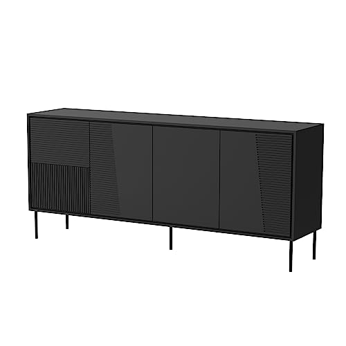 Homlando Kommode ABUDABI 200 cm Sideboard mit 4 Türen - Highboard - Moderner Kommode für das Schlafzimmer oder Wohnzimmer (Schwarz Matt) von Homlando