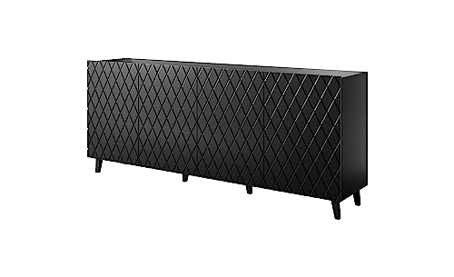 Homlando Kommode LOCO 200 cm Sideboard mit 4 Türen - Highboard - Moderner Kommode für das Schlafzimmer oder Wohnzimmer (Schwarz Matt) von Homlando