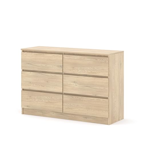 Homlando Kommode Maja S6 120x40x80,5 cm mit 6 Schubladen – modernes Sideboard ohne Griffe – stabile Flurkommode, Schlafzimmerkommode oder Büroschrank (Cremona Eiche) von Homlando