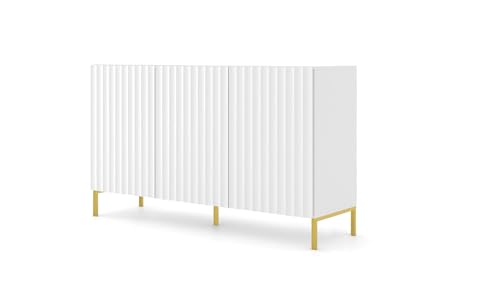 Homlando Kommode Wave 150 cm 3D Sideboard mit 3 Türen - Highboard - Gefräst MDF- Moderner Kommode für das Schlafzimmer oder Wohnzimmer - Weiß Matt mit Metallrahme von Homlando