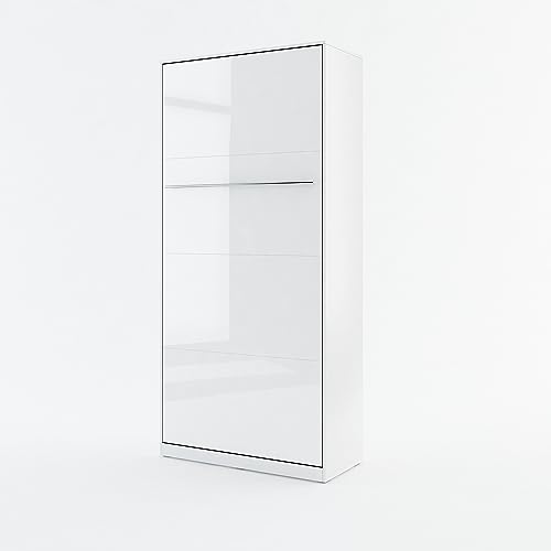 Homlando Lenart Schrankbett - Wandbett Concept Pro CP03 90x200 cm - Schrankklappbett Vertical - Schrank mit integriertem Klappbett - Funktionsbett (Weiß Glänzend) von Homlando