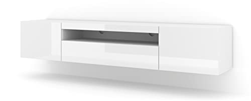 Homlando Lowboard TV Schrank Aura 200 cm Hängend oder Stehen - universal Unterschrank in Hochglanz - Fernsehschrank Sideboard (White) von Homlando