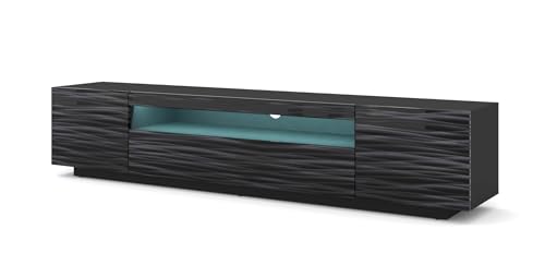 Homlando TV-Schrank Aura Schwarz Sahara 200x37x42 cm, Hängend oder Stehen,Universal Fernsehschrank, Lowboard mit Stauraum, Kabelöffnung, Wohnzimmer (Schwarz Sahara mit Blauer LED-Beleuchtung) von Homlando