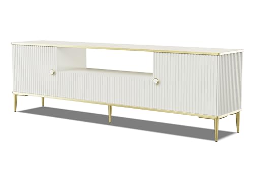 Homlando TV Schrank Petra 180 cm 2D1S - Moderner TV-Möbel mit mit gefräster Front Hochwertiges MDF- Lowboard mit Stauraum für Wohnzimmer Schlafzimmer - Goldene Metallbeine (Kaschmir) von Homlando