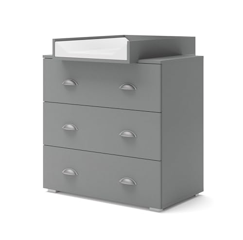 Homlando Wickelkommode MIA – Baby Kommode 72x80x90 cm, Schubladenkommode mit Wickelaufsatz, Kinderzimmer Möbel, Viel Stauraum – Basalt von Homlando