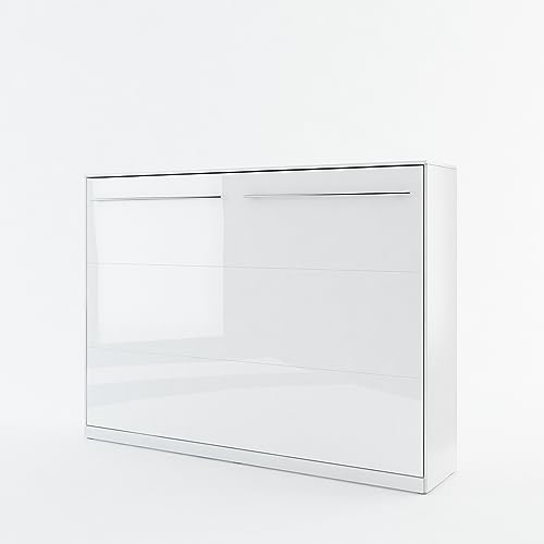 Homlando Lenart Schrankbett - Wandbett Concept Pro CP04 140x200 cm - Schrankklappbett Wandbett - Schrank mit integriertem Klappbett - Funktionsbett (Weiß Matt/Weiß Glänzend) von Homlando