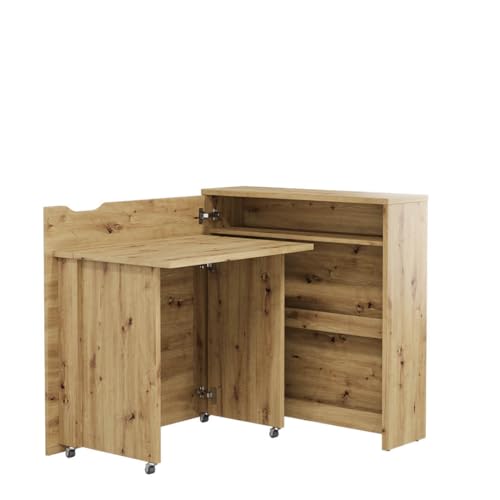 Lenart Work Concept Slim CW-02L - Ausklappbarer Schreibtisch mit Regalen - Linke Seite - Arbeitsfläche Tischplatte 79 cm - Intelligentes Home Office (Handwerkliche Eiche) von Homlando