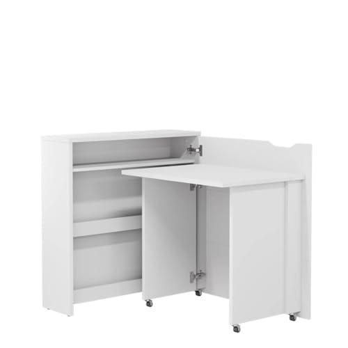 Lenart Work Concept Slim CW-02P - Ausklappbarer Schreibtisch mit Regalen - Rechte Seite - Arbeitsfläche Tischplatte 79 cm - Intelligentes Home Office (Weiß matt/Weiß glänzend (vorne)) von Homlando