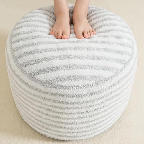 Homlazeezy Runder Sitzhocker aus Kunstfell, 50,8 x 38,1 cm, Grau und Weiß von Homlazeezy