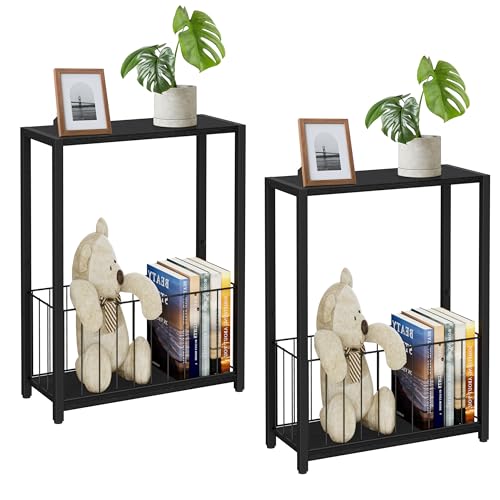 Homleke Schmale Beistelltische, 2er-Set, mit Zeitschriftenhalter, schmaler Beistelltisch, perfekt für kleine Räume, platzsparendes Design für Wohnzimmer, Schlafzimmer oder Büro, 18 cm D x 42,9 cm B x von Homleke
