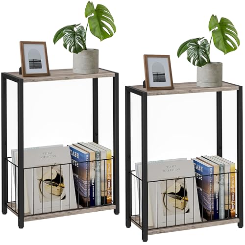 Homleke Schmale Beistelltische, 2er-Set, mit Zeitschriftenhalter, schmaler Beistelltisch, perfekt für kleine Räume, platzsparendes Design für Wohnzimmer, Schlafzimmer oder Büro, 18 cm T x 42,9 cm B x von Homleke