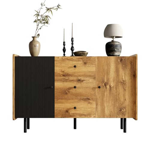 Hommdiy 120 cm Schwarzer und Holzfarbener Sideboard - Moderner Stil, Zwei Türen und DREI Schubladen Hommdiy 120 cm Schwarzer und Holzfarbener Sideboard - Moderner Stil, Zwei Türen und DREI Schubladen von Hommdiy