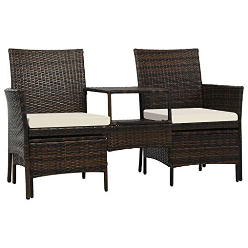 Hommdiy 2-Sitzer-Gartensofa mit Tisch & Hocker Poly Rattan Braun von Hommdiy