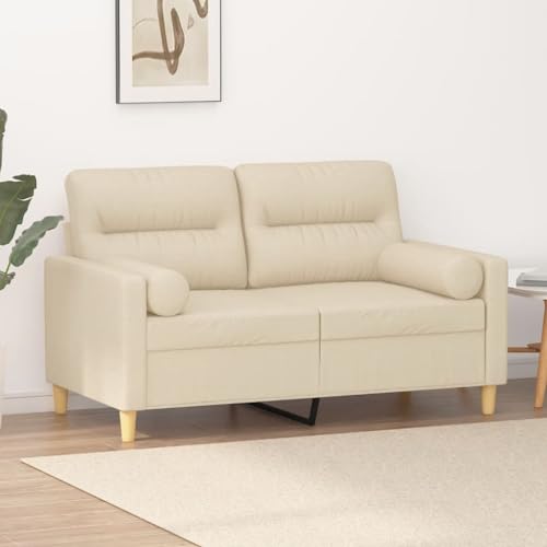 Hommdiy 2-Sitzer-Sofa mit Zierkissen Creme 120 cm Stoff von Hommdiy