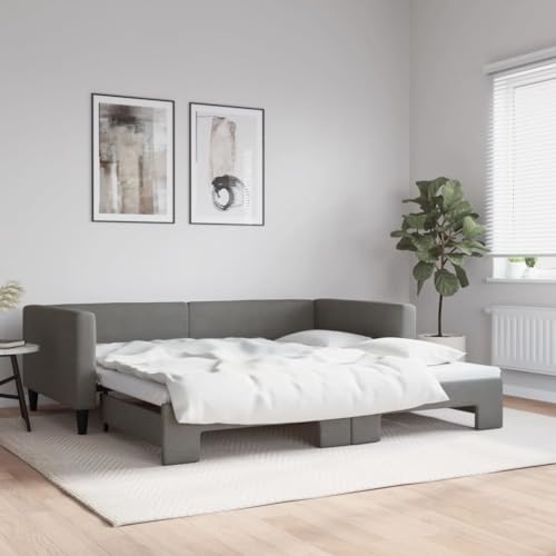 Hommdiy 2 in1-Bettsofa Tagesbett Ausziehbar Schlafsofa Gästebett für Schlafzimmer Wohnzimmer Ausziehbar Dunkelgrau 100x200 cm Stoff von Hommdiy