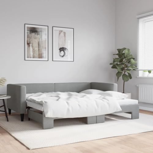 Hommdiy 2 in1-Bettsofa Tagesbett Ausziehbar Schlafsofa Gästebett für Schlafzimmer Wohnzimmer Ausziehbar Hellgrau 90x200 cm Stoff von Hommdiy